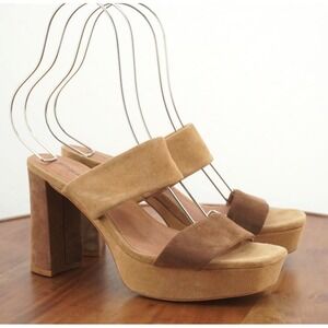 Jeffrey Campbell Womens Adriana Sandals Platform Block Heel Beige Brown Suede 10